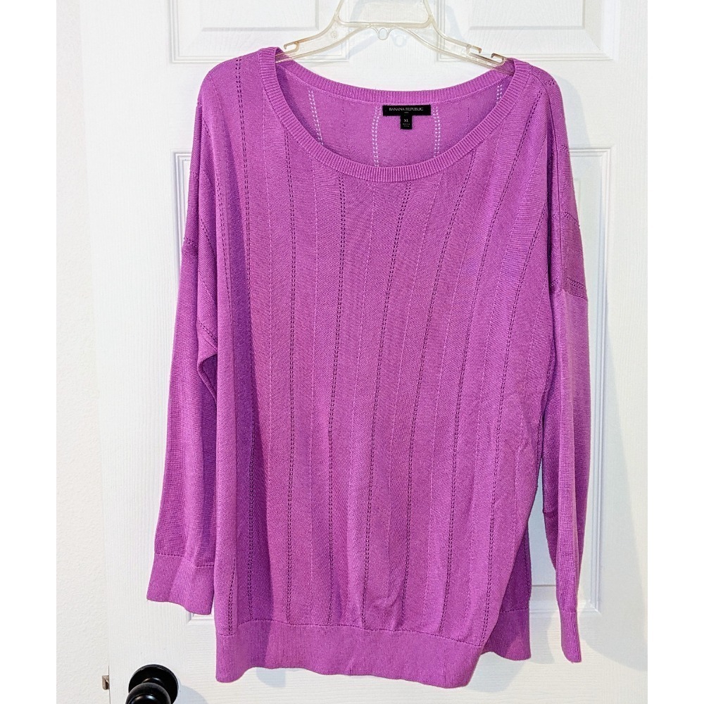 Banana Republic Knit Sweater Open Stitch Purple Pullover Casual XL